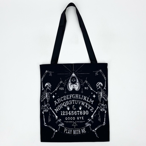 NEW Skeleton Ouija Gothic Spooky Halloween Black Reusable Tote Bag - Picture 1 of 8